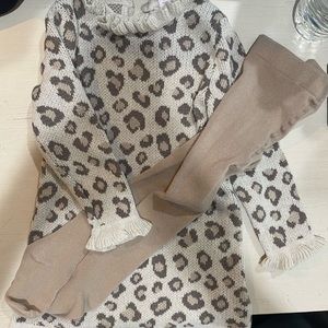 Rachel Zoe Toddler Leopard Sweater Dress with Tights & matching winter hat